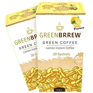Greenbrrew Healthy 100% Natural Lemon Instant Unroasted Green Coffee Beans Extract - Each Pack 60g (20 Sachets PP) - Pack of 2