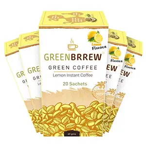 Greenbrrew Healthy 100% Natural Lemon Instant Unroasted Green Coffee Beans Extract - Each Pack 60g (20 Sachets PP) - Pack of 5