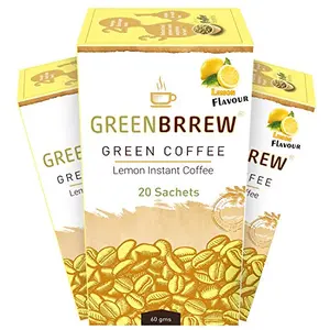 Greenbrrew Healthy 100% Natural Lemon Instant Unroasted Green Coffee Beans Extract - Each Pack 60g (20 Sachets PP) - Pack of 3