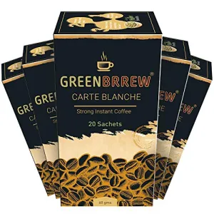 Greenbrrew Healthy 100% Natural Strong Unroasted Green Coffee - CARTE BLANCHE - Each Pack 60g (20 Sachets PP) - Pack of 5