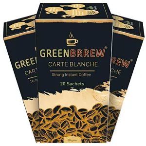 Greenbrrew Healthy 100% Natural Strong Unroasted Green Coffee - CARTE BLANCHE - Each Pack 60g (20 Sachets PP) - Pack of 3