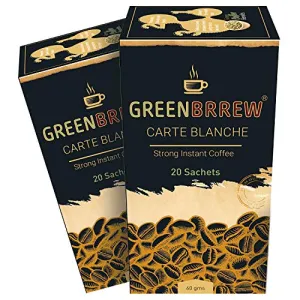 Greenbrrew Healthy 100% Natural Strong Unroasted Green Coffee - CARTE BLANCHE - Each Pack 60g (20 Sachets PP) - Pack of 2