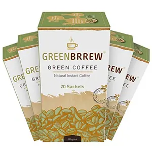Greenbrrew Healthy 100% Natural Instant Green Coffee Powder - Each Pack 60g (20 Sachets PP) - Pack of 5