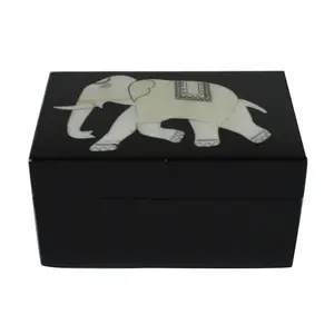 Silkrute Handcrafted Rectangular Black Marble Box With Inlay Work