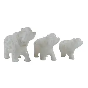 Silkrute Handcrafted Marble Elephant With Baby inside - Set of 3