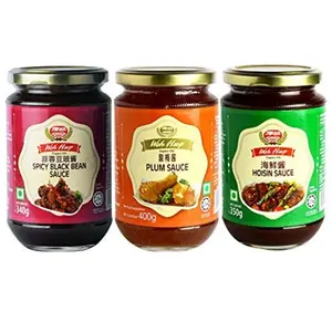 Woh Hup Combo of Spicy Black Bean Sauce 340 Grams, Plum Sauce 400 Grams and Hoisin Sauce 350 Grams