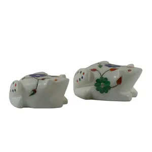 Silkrute Handcrafted Marble Frog With Inlay Work - Set of 2