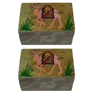 Silkrute Handcrafted Soapstone Box With Camel Painting Work - Set of 2