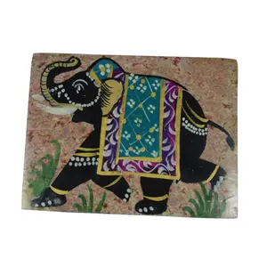 Silkrute Handcrafted Soapstone Box With Elephant Painting Work