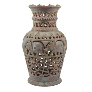 Silkrute Handcrafted Soapstone Vase With Elephant Carving
