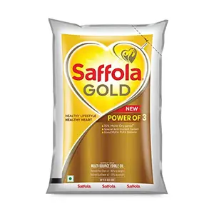 Saffola Gold Refined Cooking oil | Blended of Rice Bran & Sunflower oil | 1 Litre Pouch