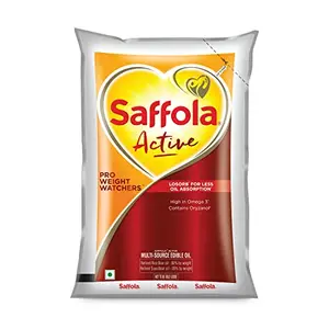 Saffola Active Refined Cooking oil | Blended Rice Bran & SoyaBean oil | 1 Litre pouch