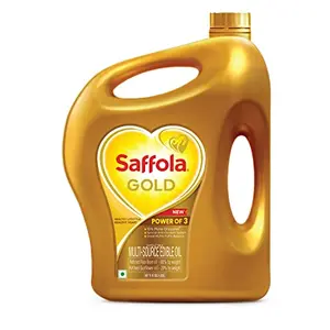 Saffola Gold Refined Cooking oil | Blend of Rice Bran & Sunflower oil | Helps Keeps Heart Healthy | 5 Litre jar