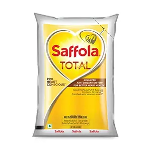 Saffola Total Refined Cooking oil | Blend of Rice Bran & Safflower oil | Helps Manage Cholesterol | 1 Litre pouch
