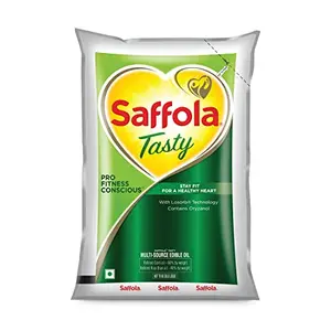 Saffola Tasty Refined Cooking oil | Blend of Rice bran & Corn oil | Pro Fitness Conscious | 1 Litre pouch