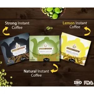 Greenbrrew Flavors (Instant Green Coffee Beverage) - Natural, Lemon & Strong - 6 Sachets Each
