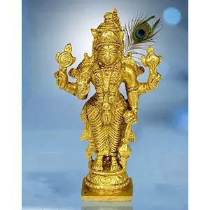 Reiki Crystal Products Brass Lord Vishnu Holding Club Statue for Wealth and Success Idol for Home Decoration Showpiece or gifts Indian Hindu Deity Success Good Luck God Brass Statues (Weight : 250 - 300 Gram) Approx