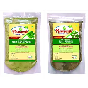 Neminath Herbal Care 100% Natural Neem Leaves (Azadirachta Indica) Tulsi Leaves (Ocimum Sanctum) Powder For Pimple Free Clear Skin Naturally (Pack Of 2) (200 Grams)