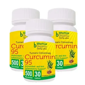 Bhumija Lifesciences Curcumin with Piper Nigram (Curcuma Longa) 30's Capsules - (Pack of Three)