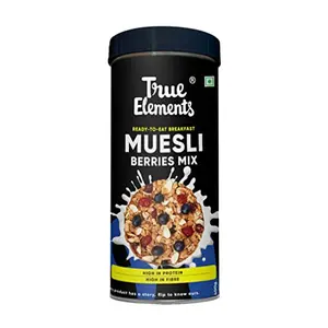 True Elements Berries Mix ( Cranberry and Blueberry ) Muesli 400g - Protein Rich Muesli | Breakfast Food | 100% Wholegrain Cereal