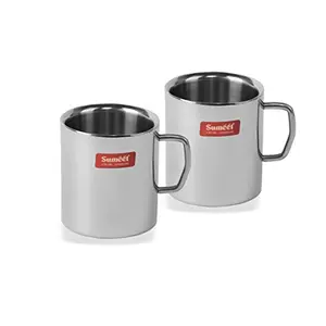 Sumeet Stainless Steel Double Wall Tea and Coffee Big Mug Set of 2Pcs (300 Ml Each)
