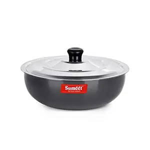 Sumeet 3mm Hard Anodized Deep Tasla with Stainless Steel Lid Size No. - 10 (18.5cm Dia. 1.3L Capacity)