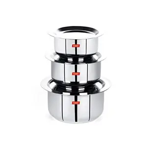 Sumeet Stainless Steel Tope/patila/cookware With Lids 370 550 800ml 3 Piece (Steel)