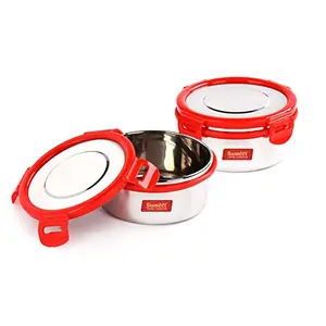 Sumeet Airtight & Leak Proof Steelexo S.S. Container/Lunch Box with Stainless Steel Lid Set of 2Pcs (300Ml Each)