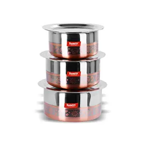 Sumeet Stainless Steel Cookware Set With Lid 1 LTR 1.35 LTR 1.85 L 3 Piece (Steel)