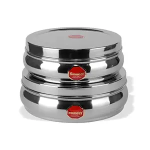 Sumeet Stainless Steel Belly Shape Flat Canisters/Puri Dabba Size - No. 12 (2 LTR - 20.5cm Dia) & No. 13 (2.5Ltr - 23Cm Dia)