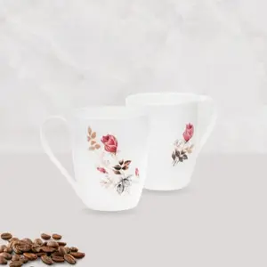 Clay Craft Ceramic Milk/Coffee Mug Flowers Print - 330 ml- 2 Pc Multicolor (CC MM2 Oxford 082)