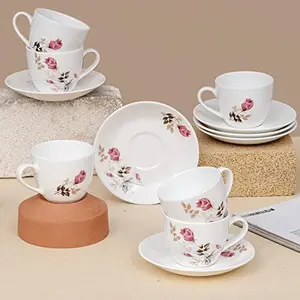 Clay Craft Fine Ceramic Cup & Saucer Set of 12 - 6 Cups + 6 Saucers Multicolor