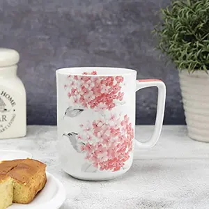 Clay Craft Bloom Series Printed Ceramic Milk Mug (330ml White and Red Medium CC MM1 Bloom BL406)
