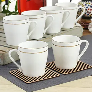 Clay Craft Elegant Gold Line Coffee/Tea Cups Set of 6 Perfect for Daily use 180 ml