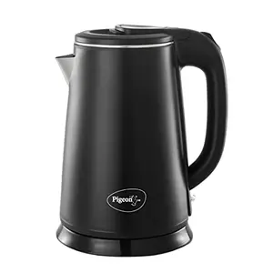 Pigeon Ebony Double Walled Cool Touch Stainless Steel Electric Kettle 1.8 Litre with 1500 Watt boiler for Water milk tea coffee instant noodles soup etc (Black) Large