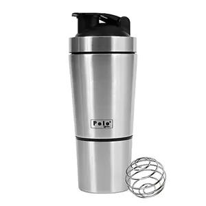 Polo Lifetime Protein Shakes Smoothies Supplements Gym Steel Shaker Bottle Set of 1 Silver 750ml