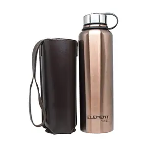 Element Polo Lifetime Vacuum Insulated Hot Cold Stainless Steel Bottle Flask with Removable Leatherette Cover Shoulder Strap (Approx.1.5 Ltrs) (Copper)