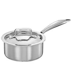 Inalsa Cookware Platinum Triply Saucepan with Lid-14 cm 1.25L | Induction Friendly (Silver) Small (Saucepan 14 cm)