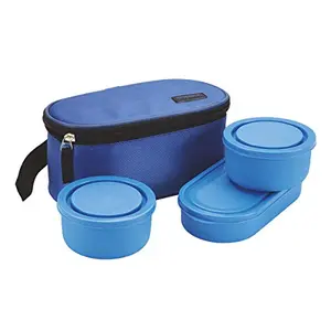 Trueware Brunch 2+1 Insulated Lunch Box with Stainless Steel Inner|Microwave Safe Containers|3 Pack Tiffin Box for Office & School Use- Blue