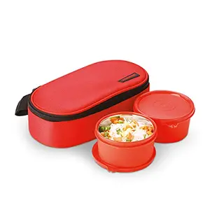 Trueware Nutri Fresh 2-Insulated Stainless Steel Lunch Box -Red|Tiffin Box with Bag for OfficeCollegeSchool