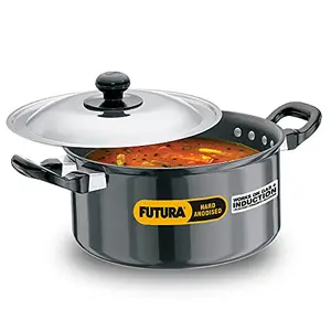 Hawkins Futura Nonstick Induction Compatible Cook-n-Serve Stewpot with Stainless Steel Lid Capacity 3 Litre Diameter 20 cm Thickness 3.25 mm Black (INST30)