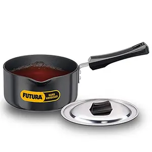 Hawkins Futura Hard Anodised Induction Compatible Saucepan with Stainless Steel Lid Capacity 1.5 Litre Diameter 16 cm Thickness 3.25 mm Black (IAS15S)