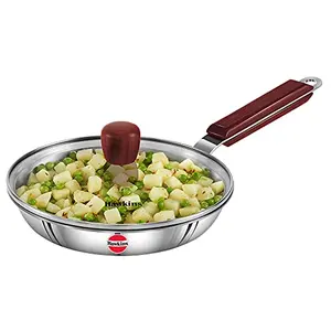 Hawkins Tri-Ply Stainless Steel Induction Compatible Frying Pan with Glass Lid Diameter 22 cm Thickness 3 mm Silver (SSF22G)