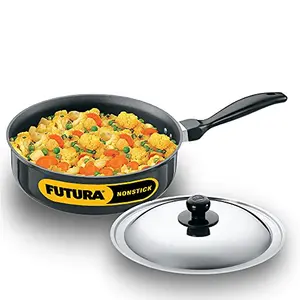 Hawkins Futura Nonstick Curry Pan (Saute Pan) with Stainless Steel Lid Capacity 3.25 Litre Diameter 24 cm Thickness 3.25 mm Black (NCP325S)