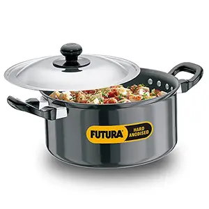 Hawkins Futura Hard Anodised Cook-n-Serve Stewpot with Hard Anodised Lid Capacity 2.25 Litre Diameter 18 cm Thickness 3.25 mm Black (AST225)