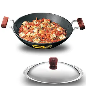 Hawkins Futura Hard Anodised Deep-Fry Pan (Flat Bottom) with Stainless Steel Lid Capacity 2.5 Litre Diameter 26 cm Thickness 4.06 mm Black (AD25S)