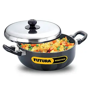 Hawkins Futura Nonstick All-Purpose Pan with Stainless Steel Lid Capacity 3 Litre Diameter 22 cm Thickness 3.25 mm Black (Q78)
