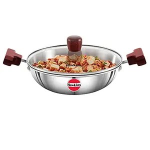 Hawkins Tri-Ply Stainless Steel Induction Compatible Deep-Fry Pan with Glass Lid Capacity 1.5 Litre Diameter 22 cm Thickness 3 mm Silver (SSD15G)