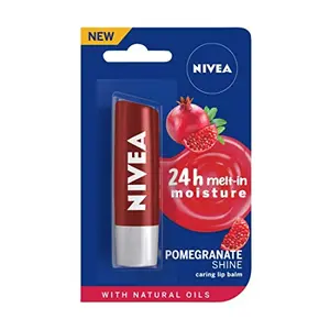 NIVEA Lip Balm Pomegranate Shine 24h Moisture with Natural Oils Dark Red Shine & Pomegrenate Aroma 4.8 g