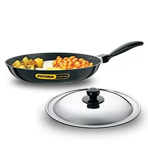 Hawkins Futura Nonstick Frying Pan with Stainless Steel Lid Capacity 2.5 Litre Diameter 30 cm Thickness 3.25 mm Black (NF30S)